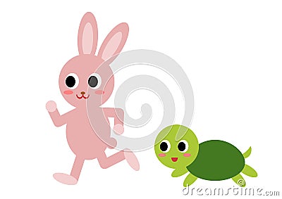 Vector Illustration of the hare and the tortoise. Fairy fable tale characters. Rabbit and turtle racing. Vector Illustration